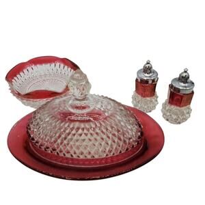 Glass - Butter Dish, Salt and Pepper Shakers, and Small Bowl